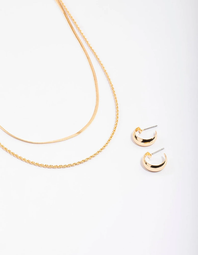 Gold Layered Snake Twist Necklace & Earrings Set