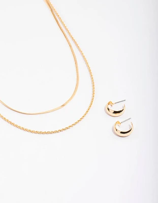 Gold Layered Snake Twist Necklace & Earrings Set