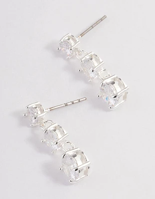 Silver Three Square Mini Drape Earrings