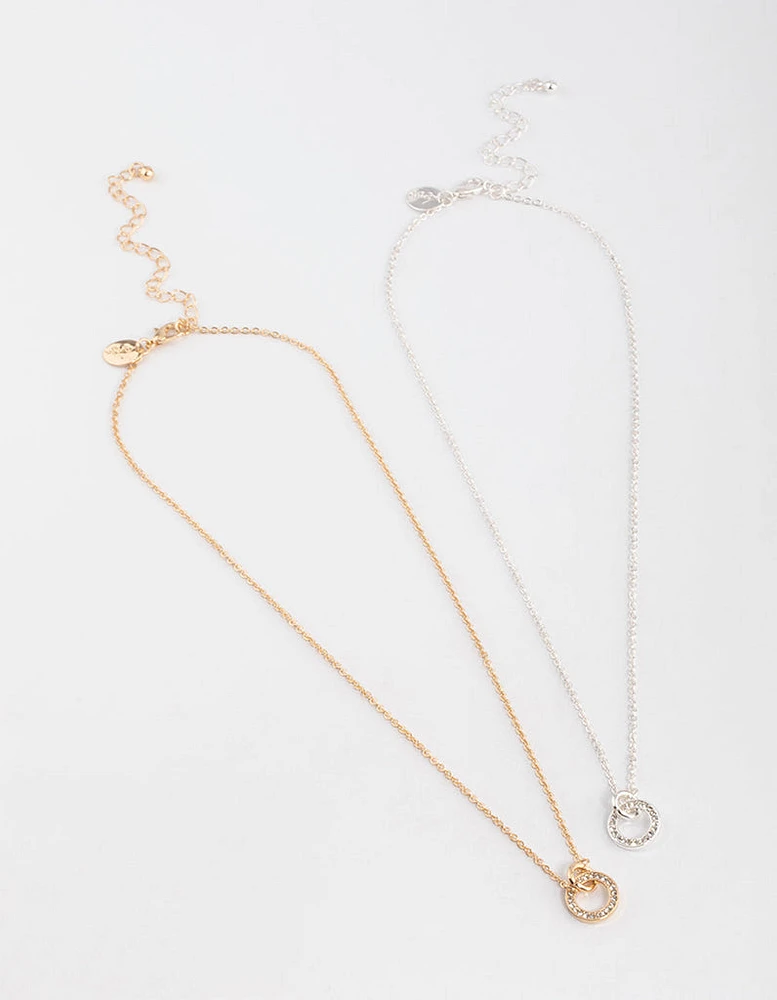 Mixed Metal Diamante Link Circle Necklace Pack