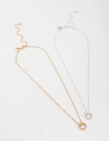 Mixed Metal Diamante Link Circle Necklace Pack