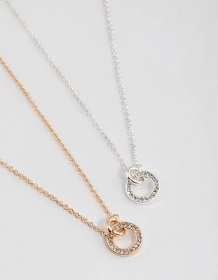 Mixed Metal Diamante Link Circle Necklace Pack