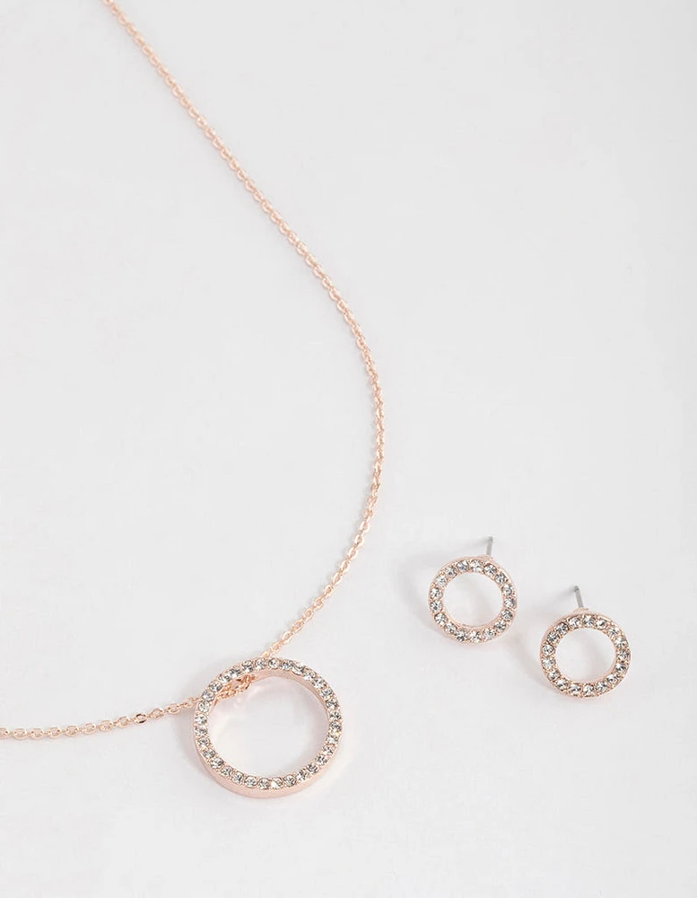 Rose Gold Diamante Open Circle Jewellery Set