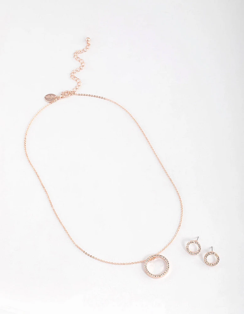 Rose Gold Diamante Open Circle Jewellery Set