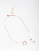 Rose Gold Diamante Open Circle Jewellery Set