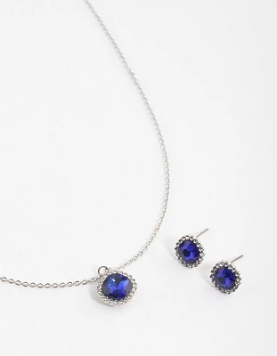 Rhodium Cushion Halo Jewellery Set