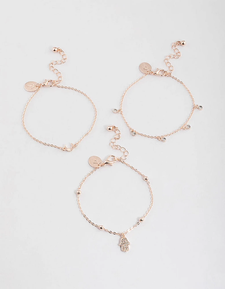 Rose Gold Diamante Fatima Bracelet Pack