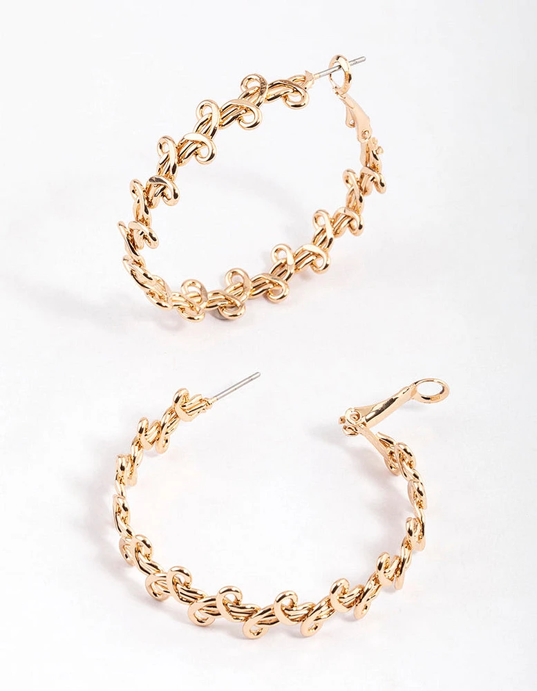 Gold Swirly Twisted Hoop Earrings 40mm