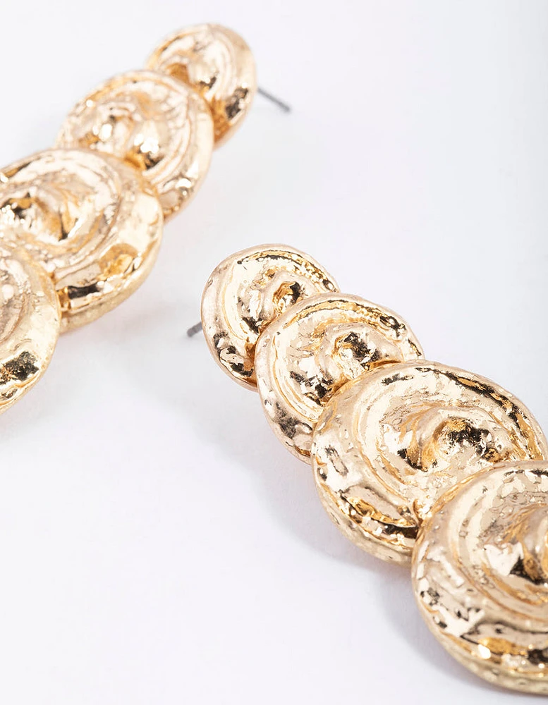 Gold Twirly Molten Round Drop Earrings