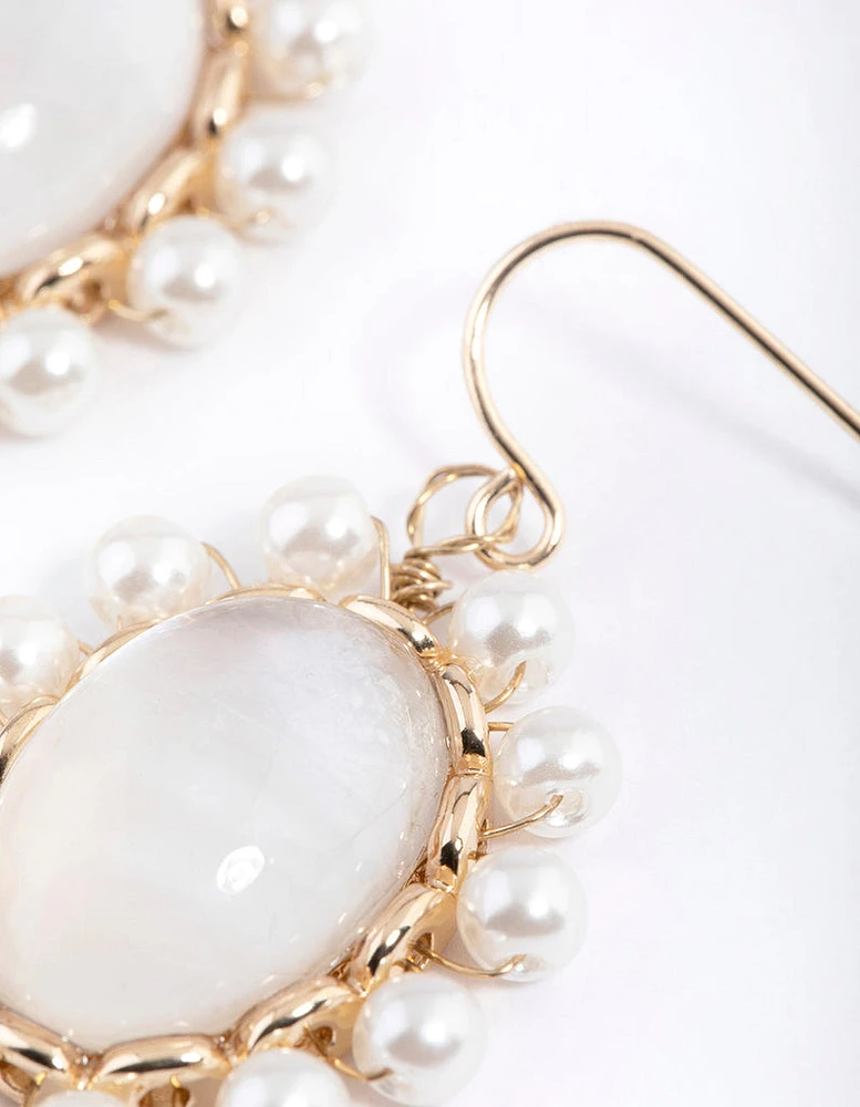 Gold Stone Vintage Pearl Earrings