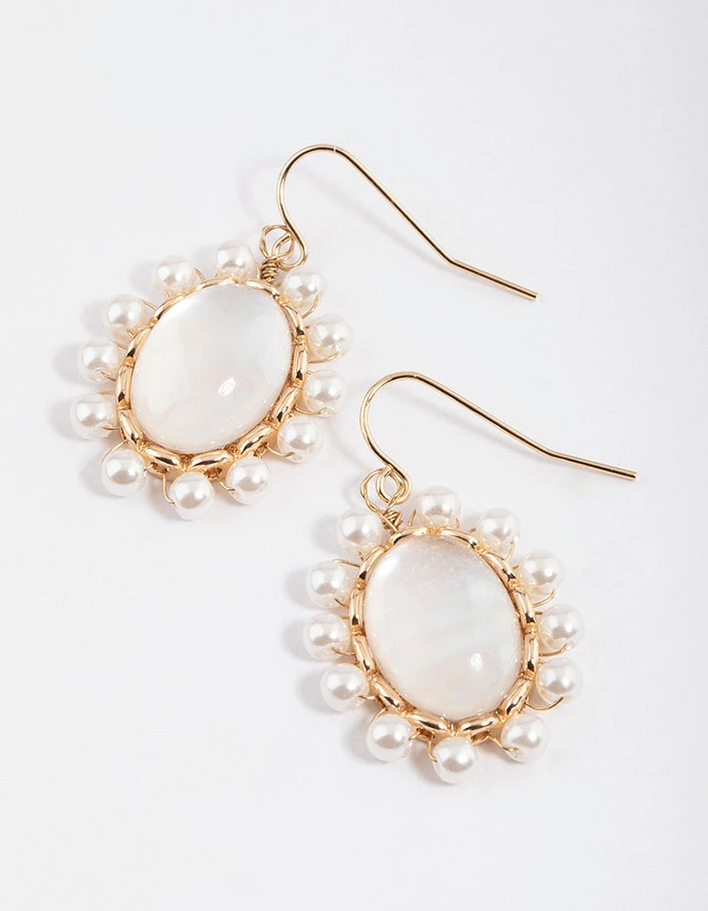 Gold Stone Vintage Pearl Earrings