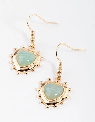 Gold Grunge Heart Stone Drop earrings