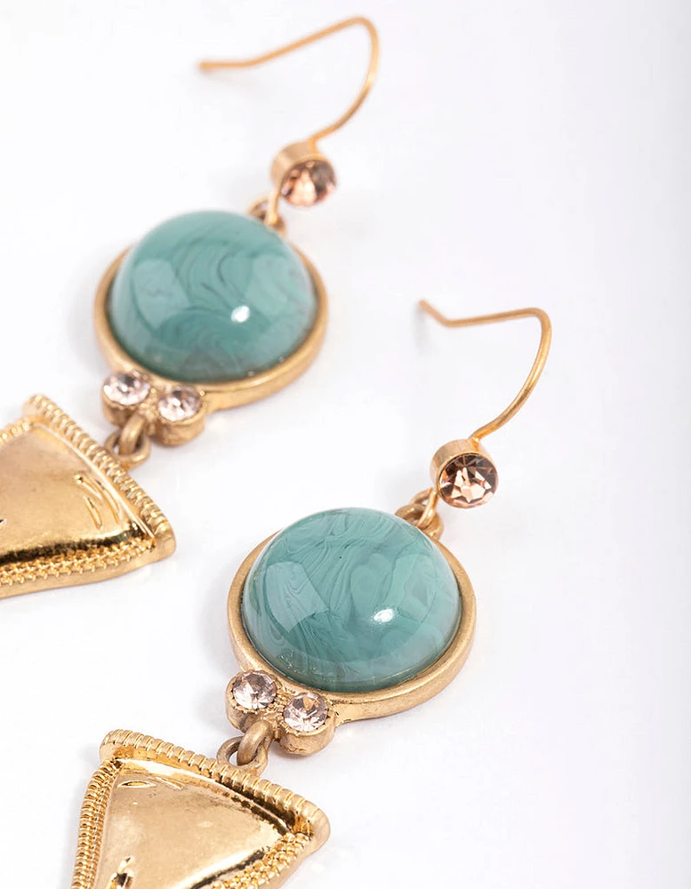 Worn Gold Vintage Shark Tooth Drop Earrings