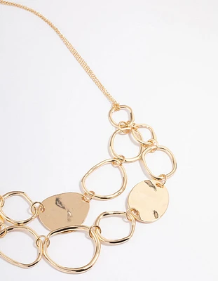 Gold Mixed Irregular Disc Necklace