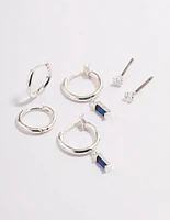 Silver Plated Cubic Zirconia Sapphire Cut Huggie Earrings 6-Pack