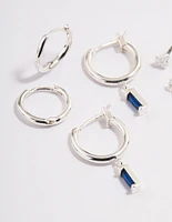 Silver Plated Cubic Zirconia Sapphire Cut Huggie Earrings 6-Pack