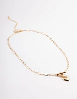 Gold Plated Celestial Heart T-Bar Necklace