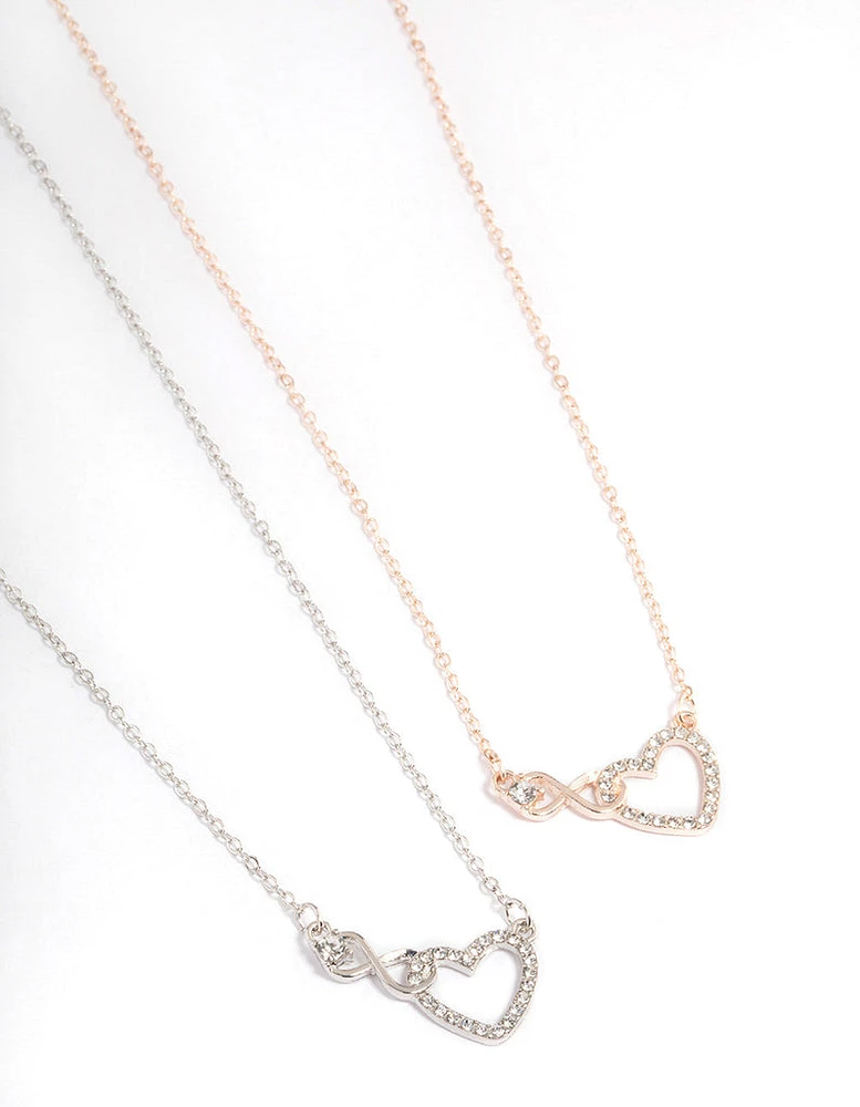 Mixed Metal Diamante Infinity & Heart Necklace Pack