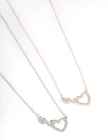 Mixed Metal Diamante Infinity & Heart Necklace Pack