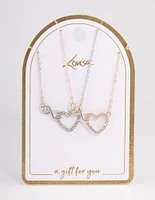 Mixed Metal Diamante Infinity & Heart Necklace Pack