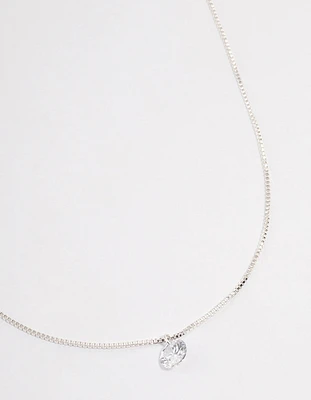 Silver Single Cubic Zirconia Box Chain Necklace