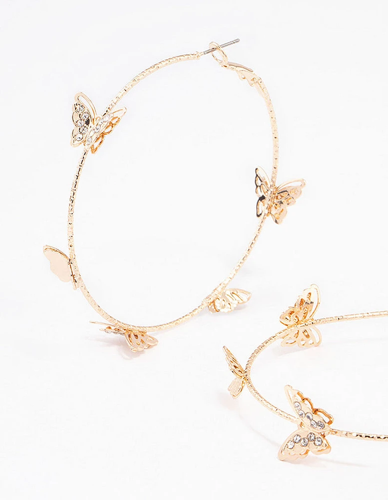 Gold Butterfly Hoop Earrings