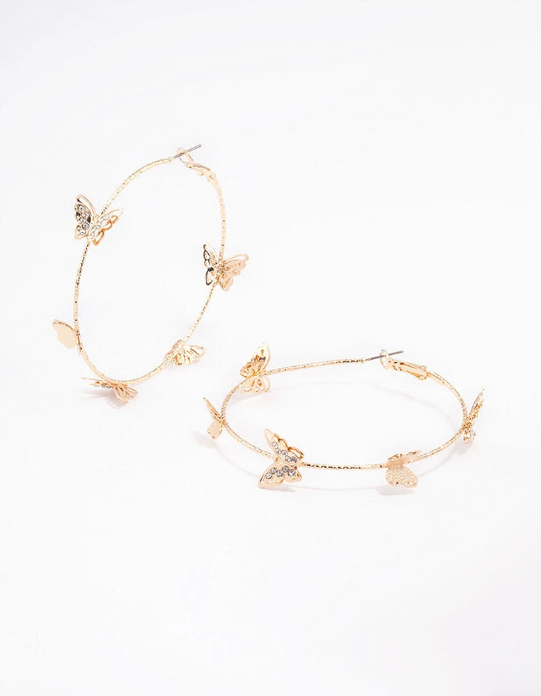 Gold Butterfly Hoop Earrings