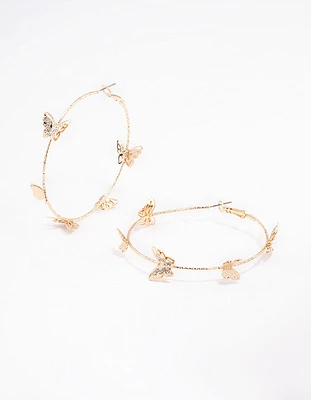 Gold Butterfly Hoop Earrings