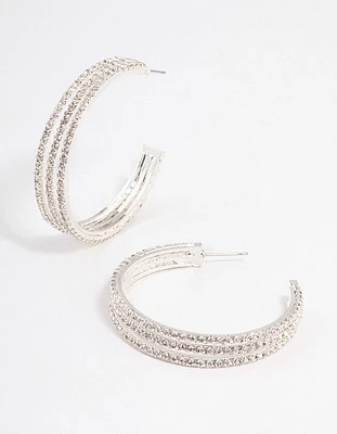 Silver Three Illusion Statement Hoop Earrings