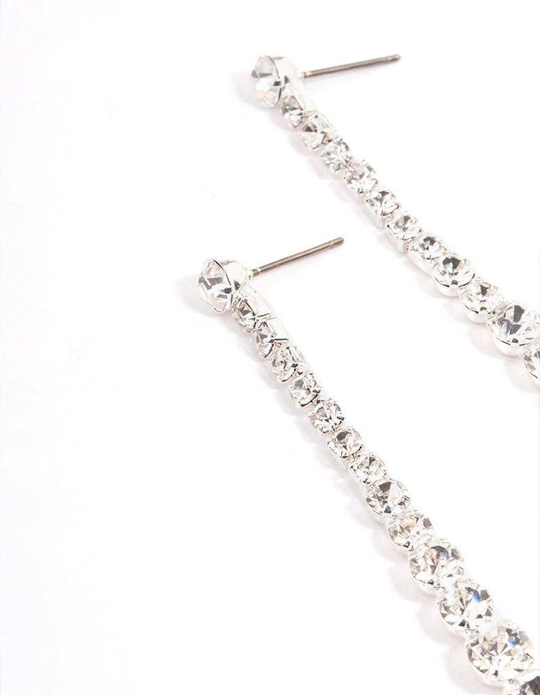 Silver Diamante Graduated Straight Drop Earrings