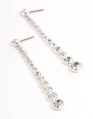 Silver Diamante Graduated Straight Drop Earrings