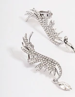 Rhodium Diamante Wing Drop Cuff Earrings