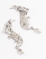 Rhodium Diamante Wing Drop Cuff Earrings