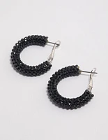 Coated Black Jet Crescent Hoop Earrings 20mm