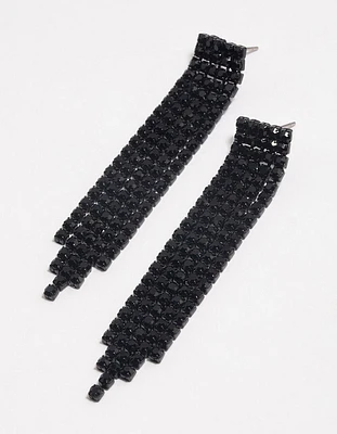 Coated Black Straight Five Strand Drop Earrings