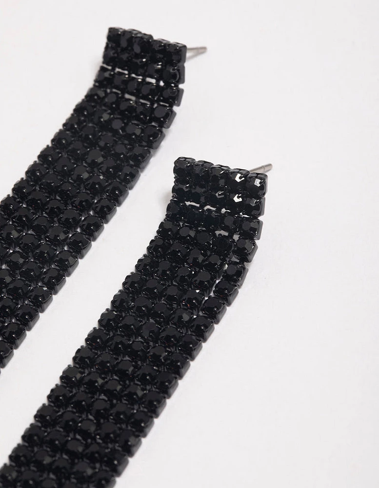 Coated Black Straight Five Strand Drop Earrings