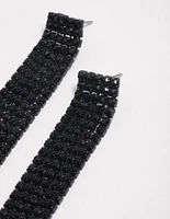 Coated Black Straight Five Strand Drop Earrings