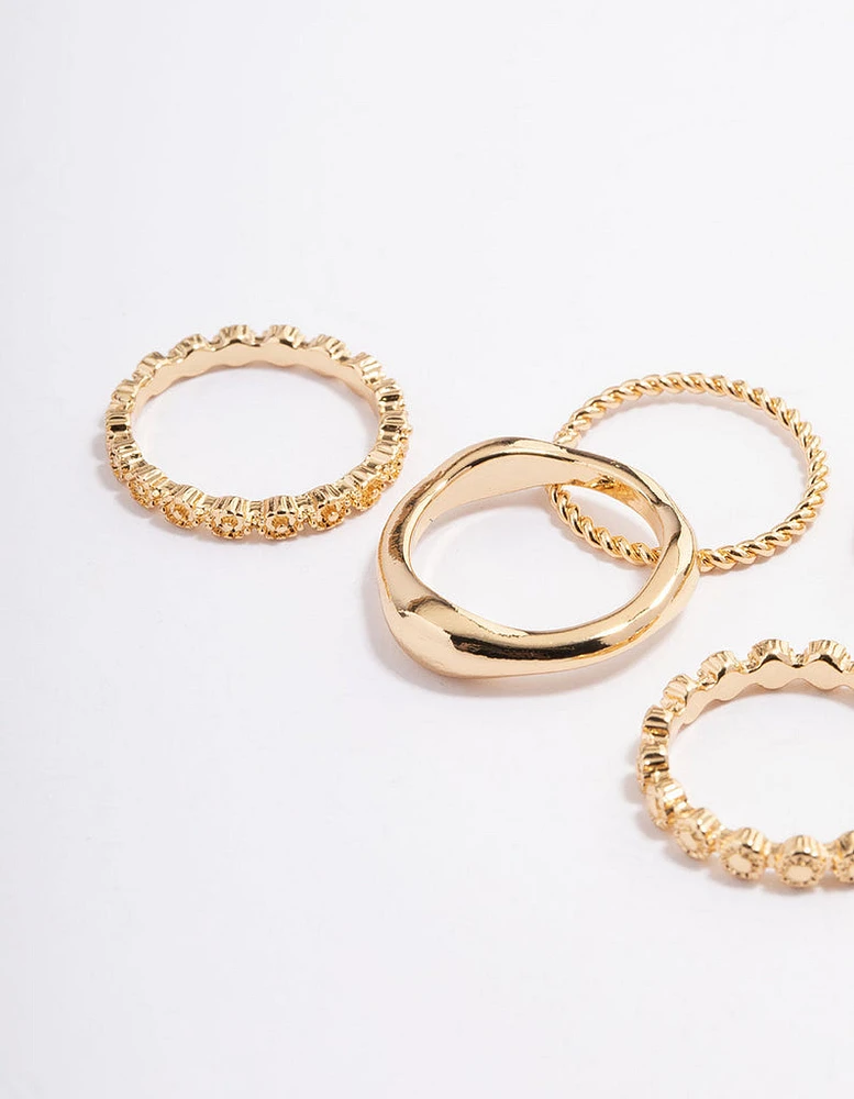 Gold Plated Molten Mixed Ring 5-Pack