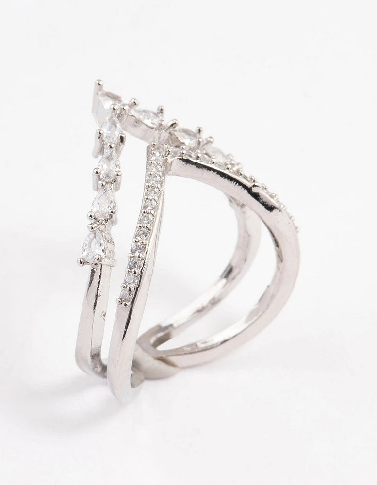 Rhodium Elegant V Ring