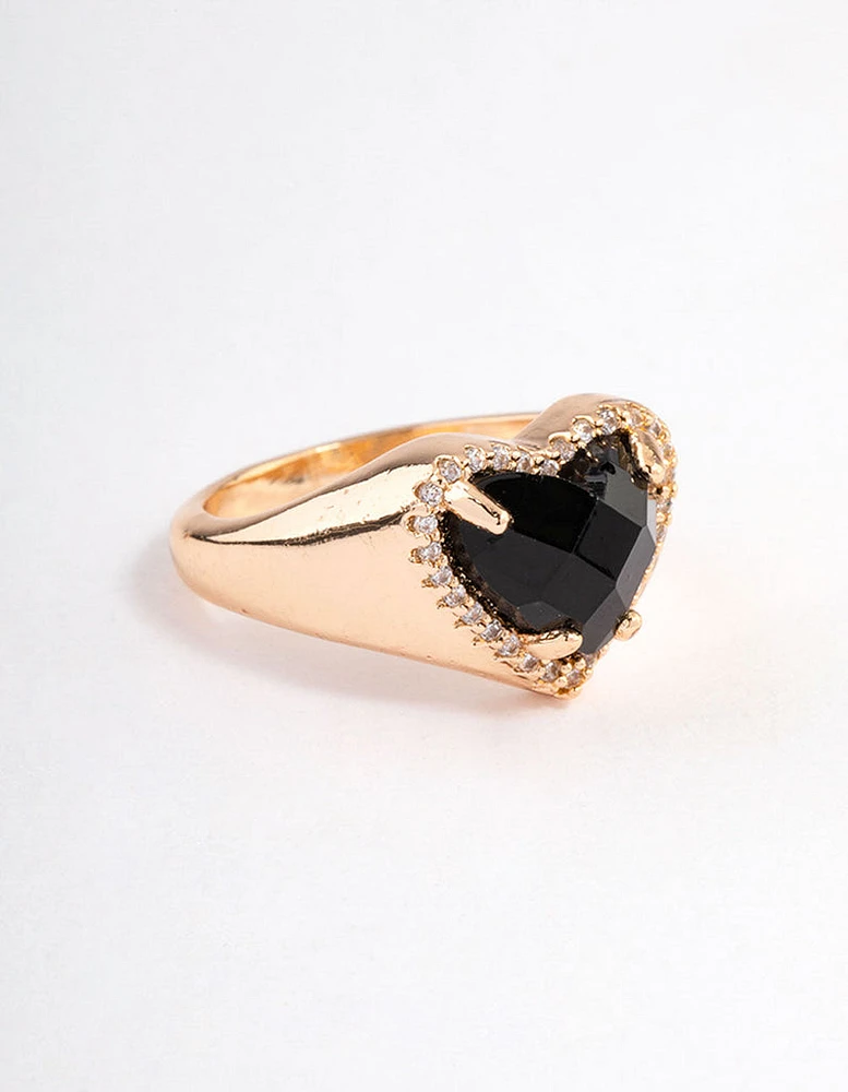 Gold Black Statement Heart Ring