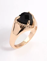 Gold Black Statement Heart Ring