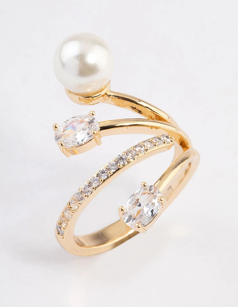 Gold Plated Flare Pearl Ring