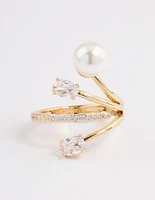 Gold Plated Flare Pearl Ring