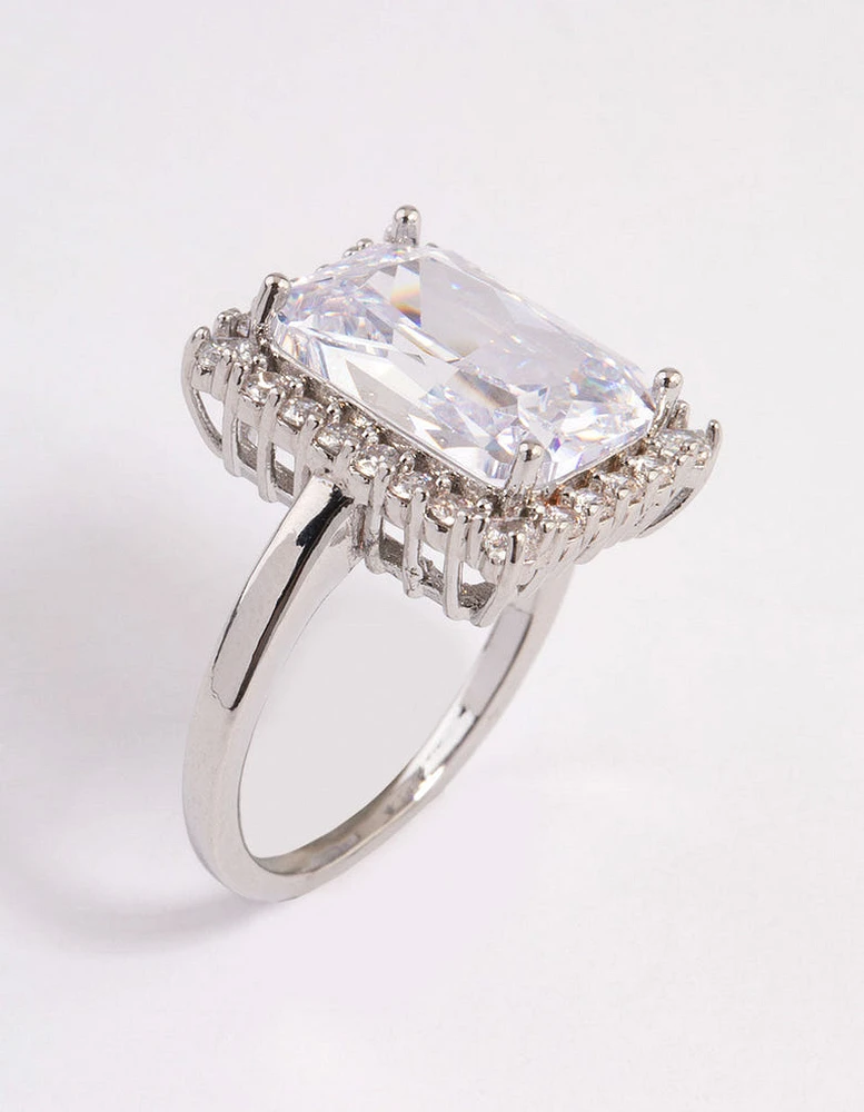 Silver Squared Halo Ring