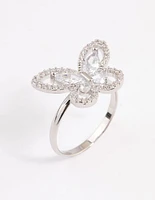 Rhodium Sparkling Butterfly Cocktail Ring