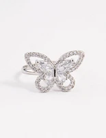 Rhodium Sparkling Butterfly Cocktail Ring