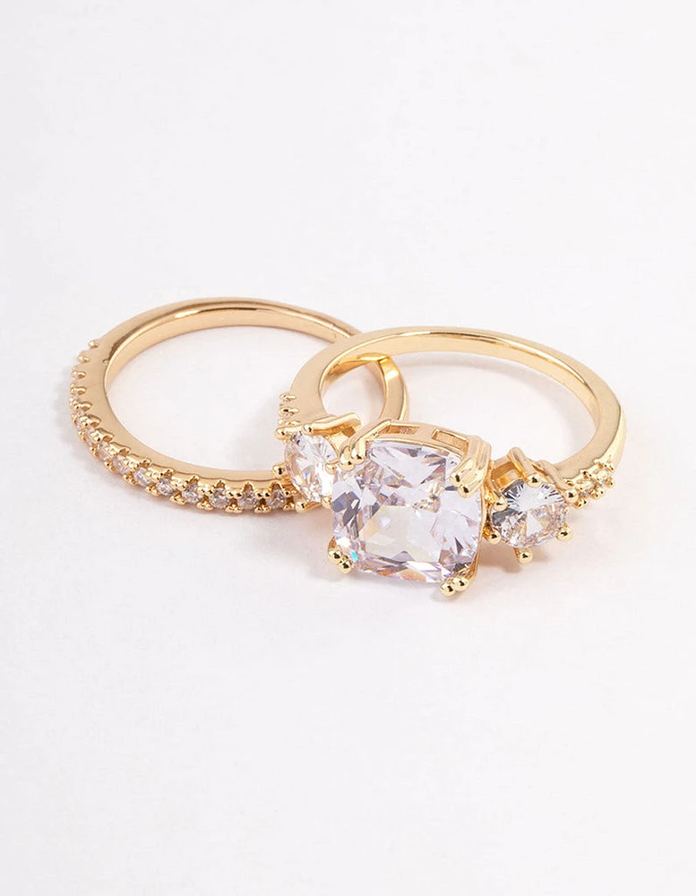 Gold Three Stone Ring Set