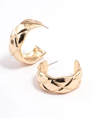 Gold Quilted Hoop Earrings
