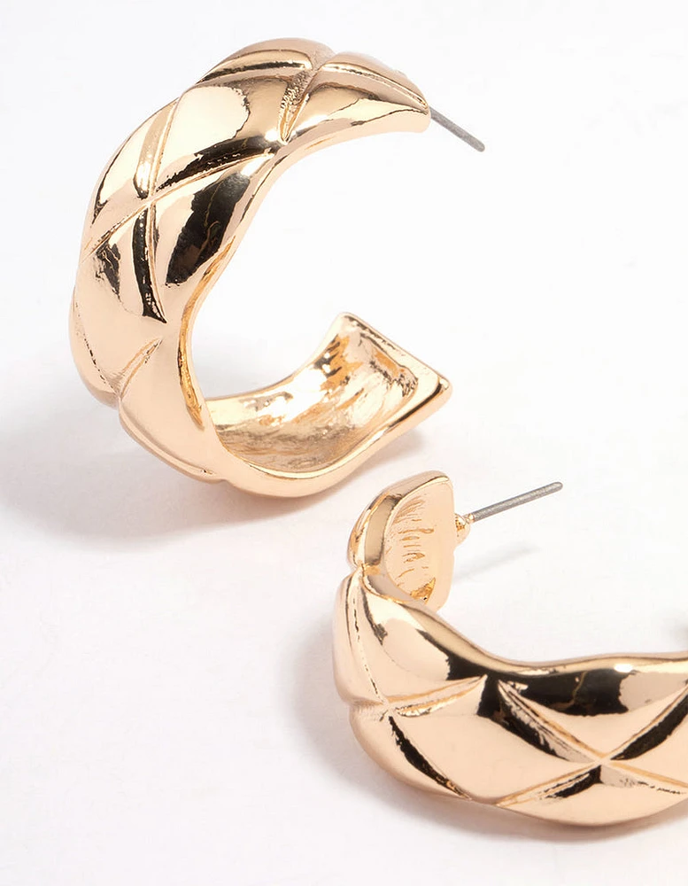 Gold Quilted Hoop Earrings