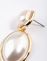 Gold Pearl Oversized Round Drop Earrings